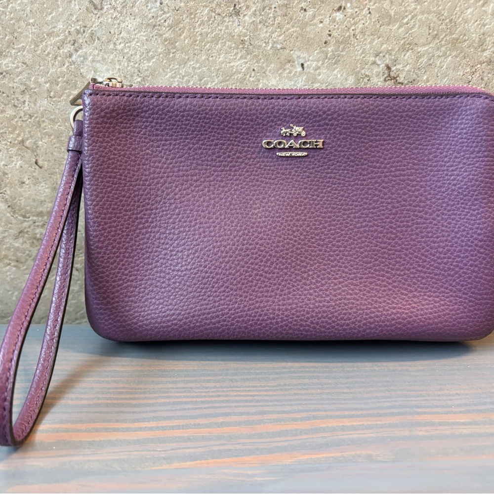 Coach Plum Leather Wristlet Double Zip